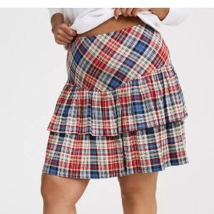 Torrid Ruffle Plaid Stretch Mini Skirt Red Blue A-Line Size 16